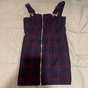 Forever 21 navy blue and red mini dress with a full zipper and unbuckle straps